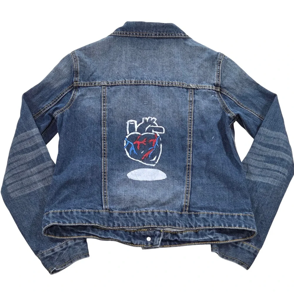 BlueNotes‎ Denim Jacket Medium Heart Painted Design Women's Jean Coat